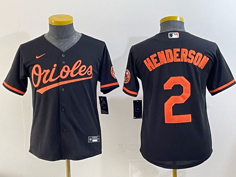 Youth 2025 Baltimore Orioles #2 Henderson Black Nike MLB Jersey 05->youth mlb jersey->Youth Jersey